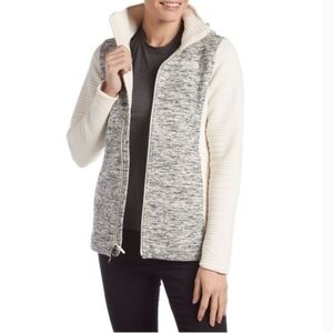 The North Face Indi Rib TNF Women's Small Knit Fleece Jacket Full Zip White Grey
